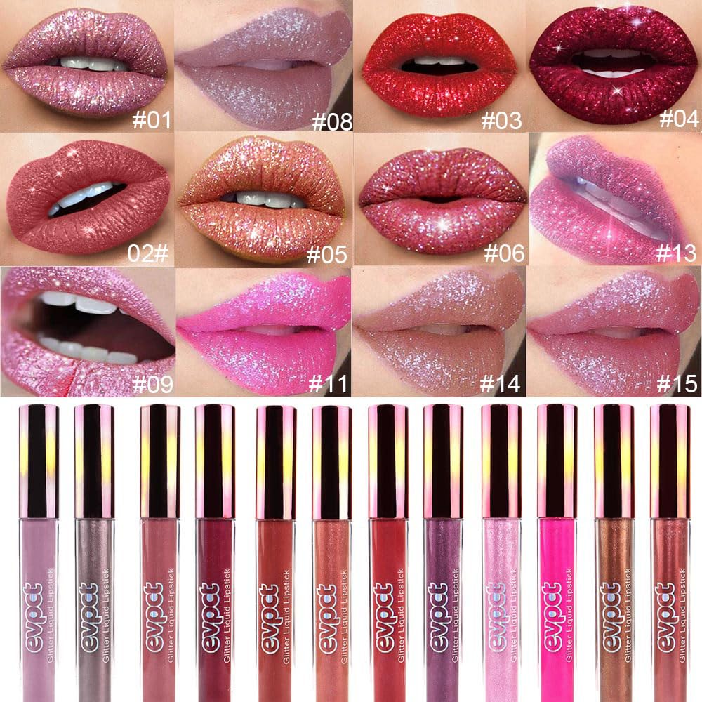 evpct labial líquido brillo diamante rojo metálico para brillo intenso