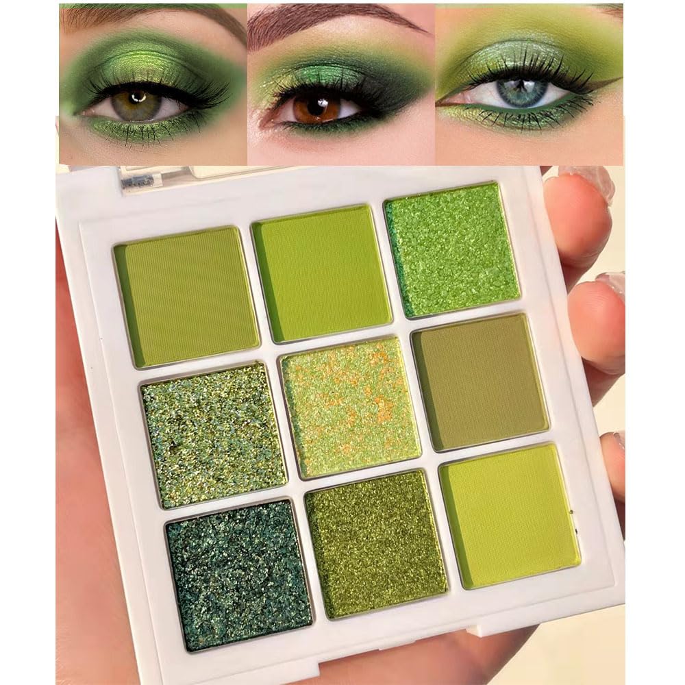 evpct Paleta de sombras verdes 9 colores para un look duradero y brillante.