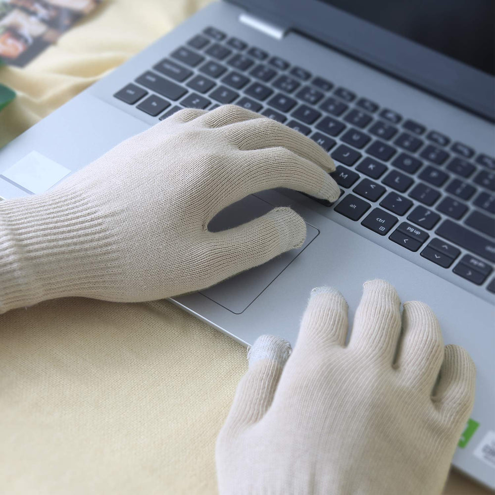 Guantes Evridwear beige de algodón para cuidado diario de manos.