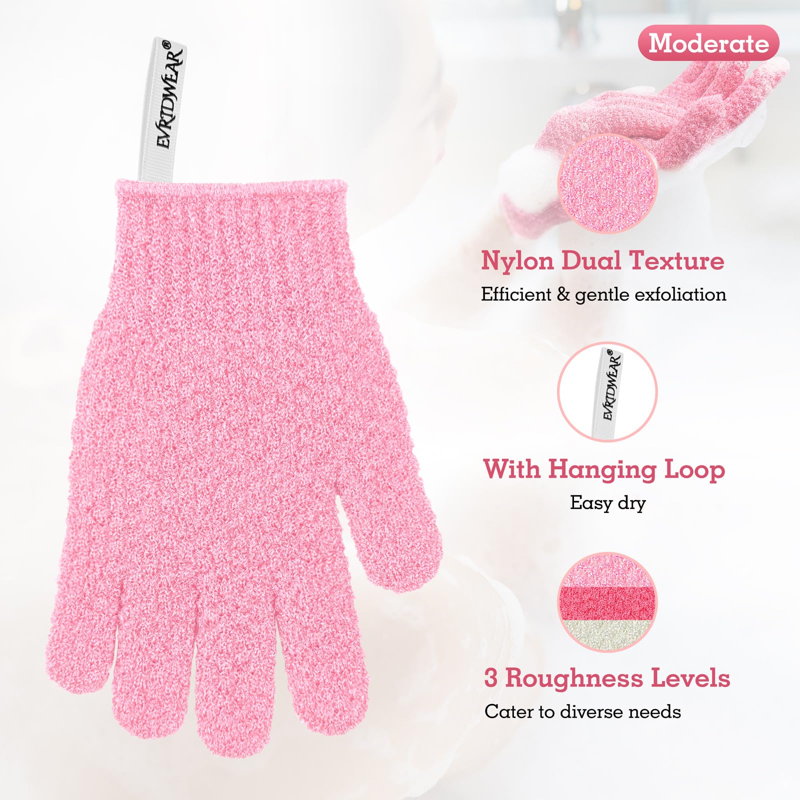 Evridwear guantes exfoliantes con lazo de colgar, limpieza eficaz de piel muerta.