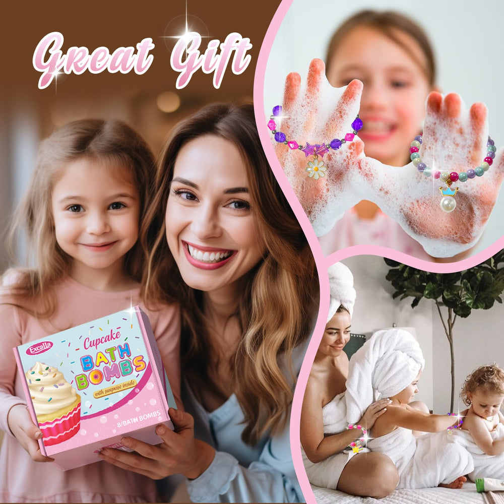 Excalla bomba de baño cupcake colorida, burbujas brillantes para baño divertido.