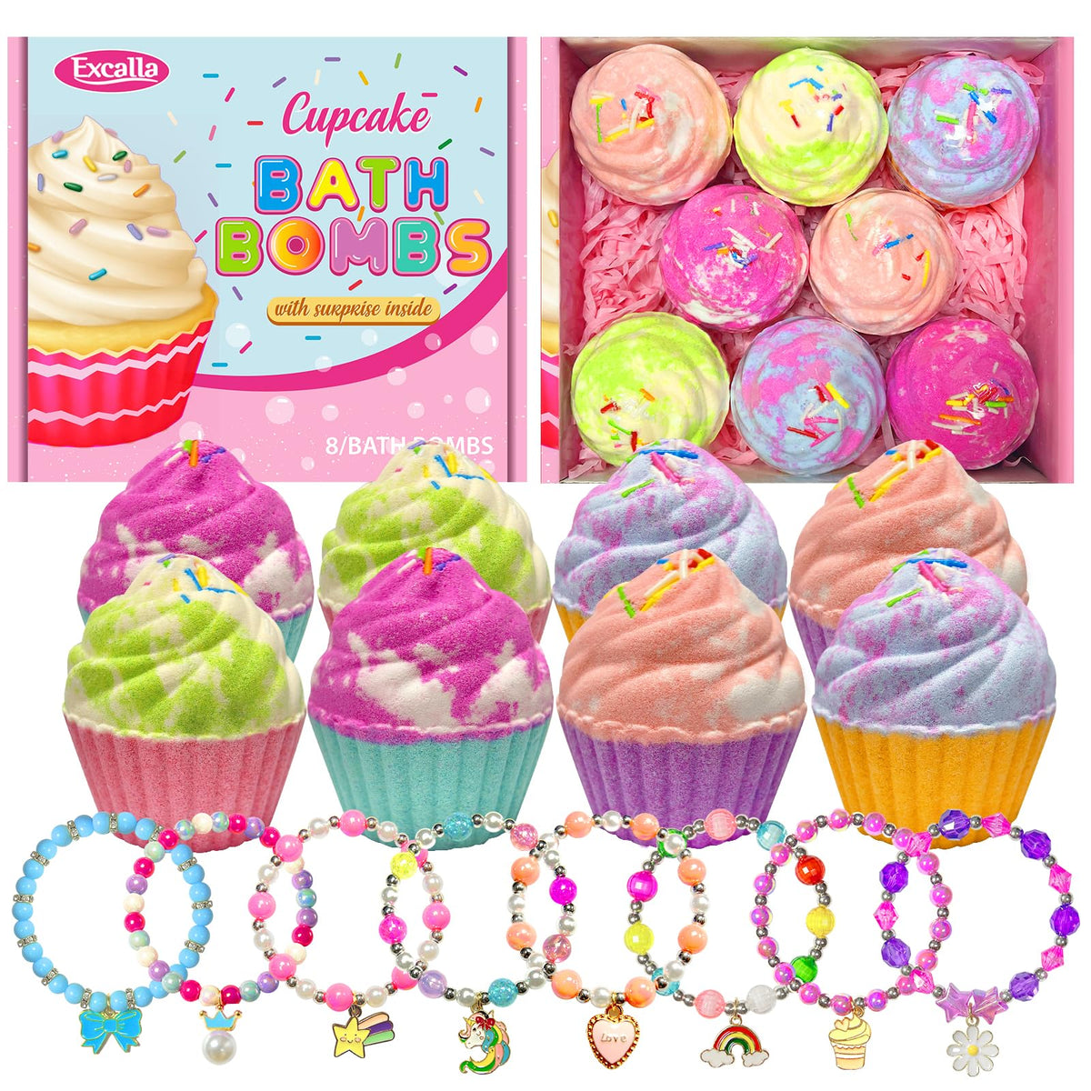 Excalla bomba de baño cupcake con joya oculta, regalo perfecto para niñas.