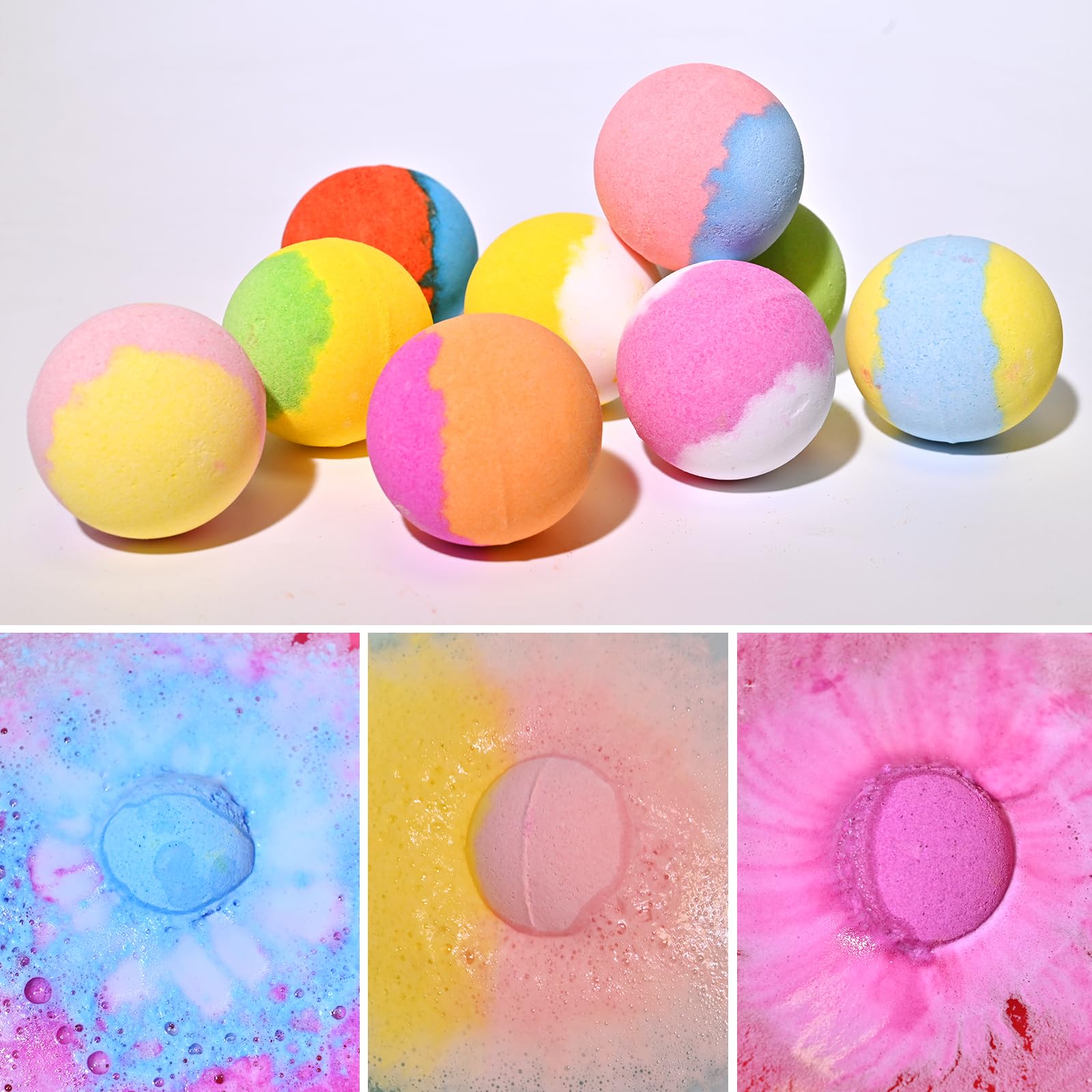 Bombas de baño Excalla con colores brillantes para hora del baño.
