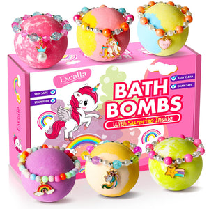 Excalla bombas unicornio con sorpresa para niñas, burbujas coloridas en el baño.