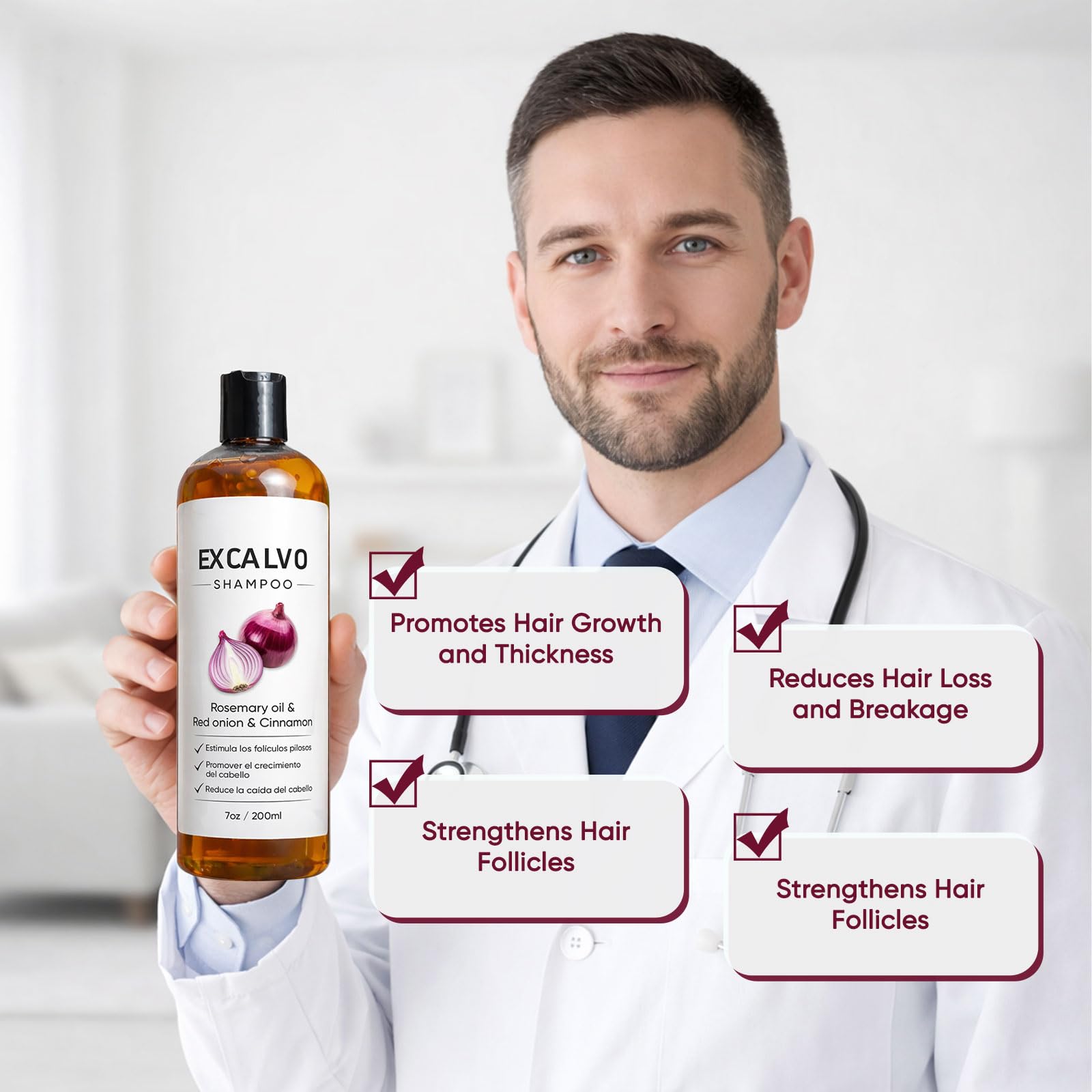 EXCALVO champú cabello más grueso, aspecto brillante tras uso regular.
