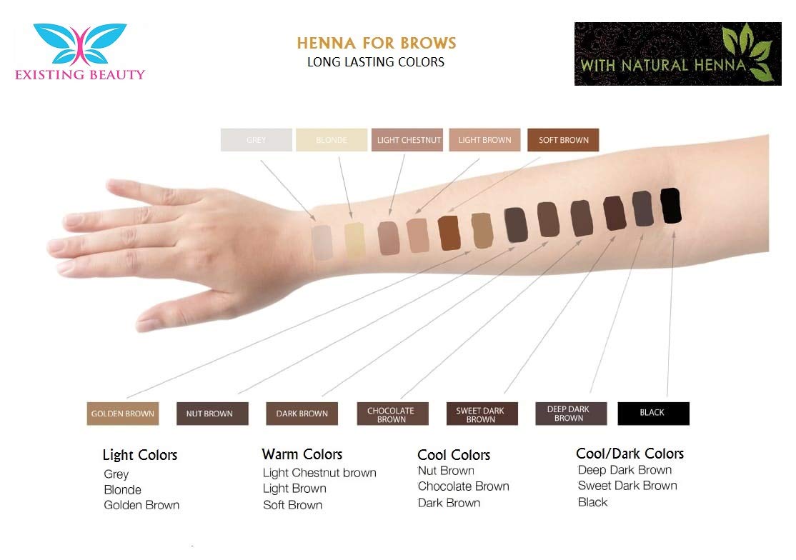 Existing Beauty henna cejas marron medio, color natural que tiñe pelo y piel suavemente