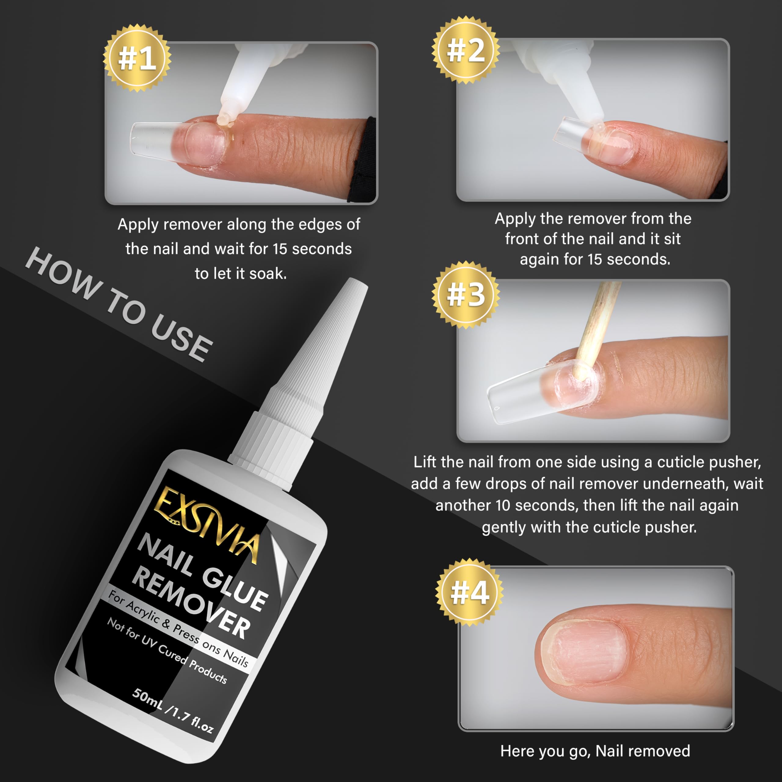 EXSIVIA removedor multiuso para uñas: residuos de adhesivo.