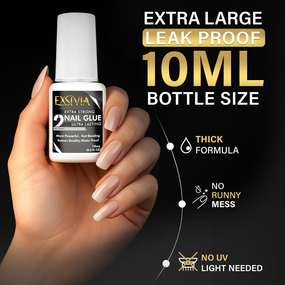 EXSIVIA pegamento uñas 10 ml con brocha precisa para fijación duradera