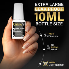 EXSIVIA pegamento uñas 10 ml con brocha precisa para fijación duradera