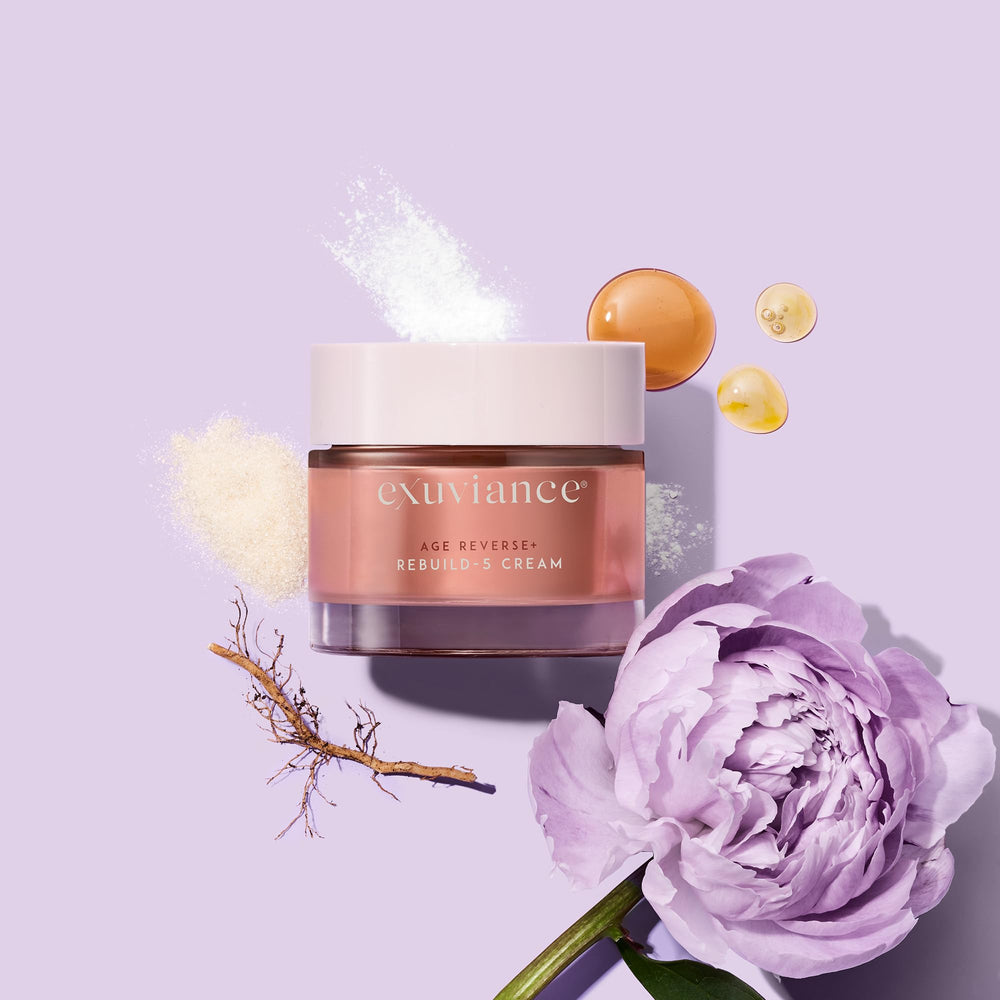 EXUVIANCE AGE REVERSE + Rebuild-5 crema MicroDiPeptide229 entrega péptido para soporte cutáneo.