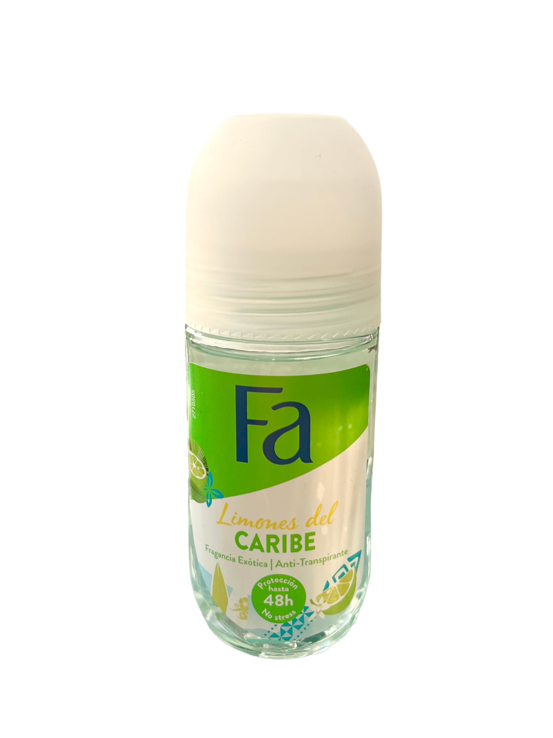 Fa Desodorante Roll-On Limon Caribeño, frasco elegante para uso diario y sensación fresca.