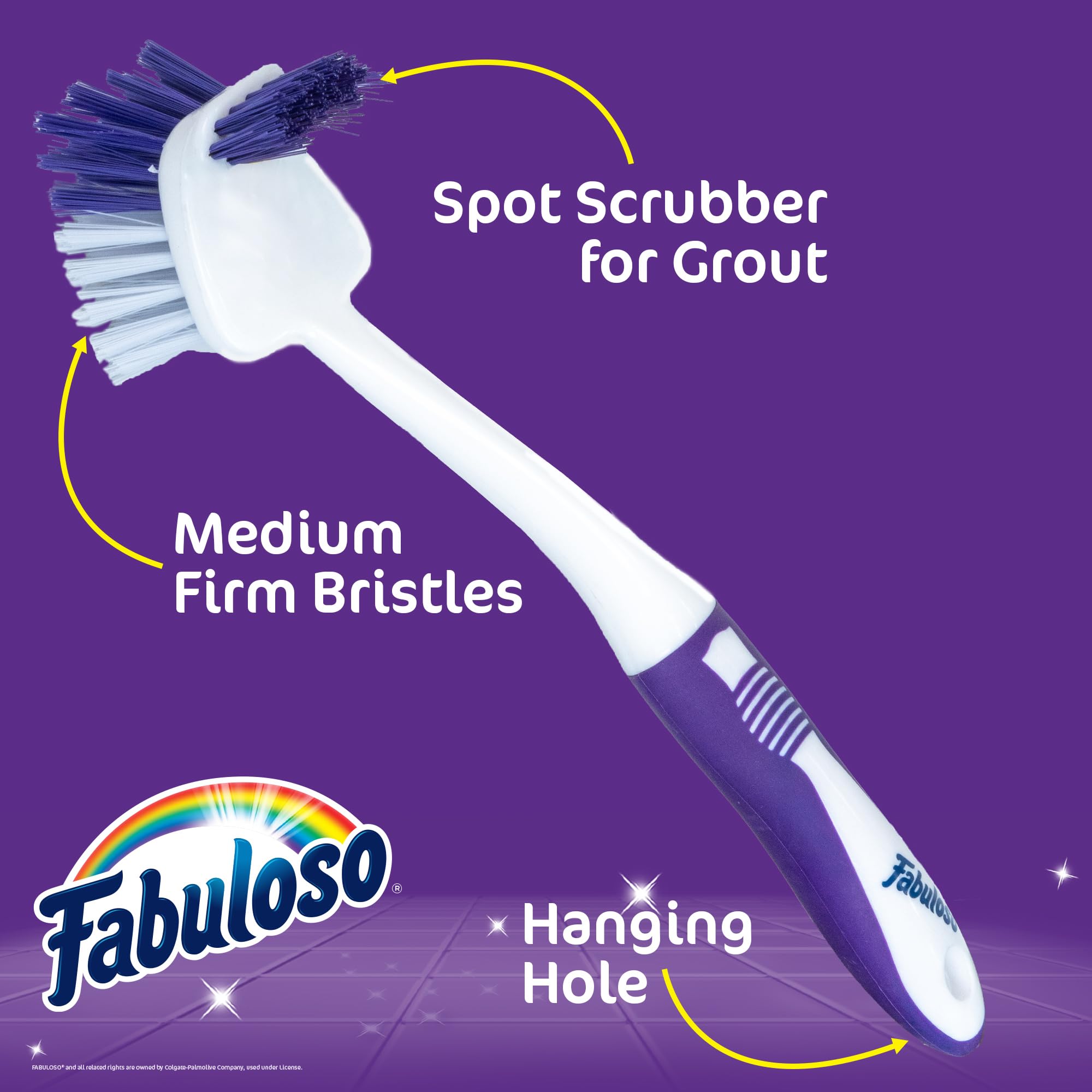 Cepillo Fabuloso para uso multi superficie en azulejos y duchas.