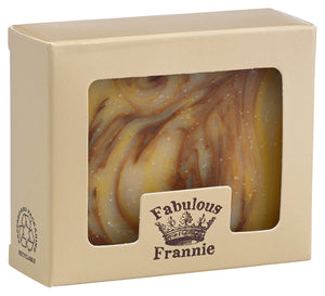 Fabulous Frannie Jabón Patchouli barra 4 oz, aroma herbáceo suave para uso diario.
