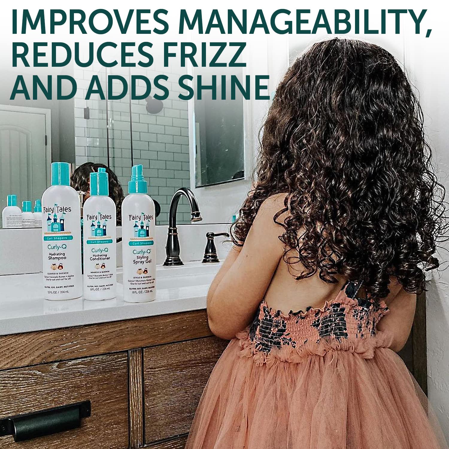 Cabello rizado con brillo y definición tras usar Fairy Tales Curly Q.