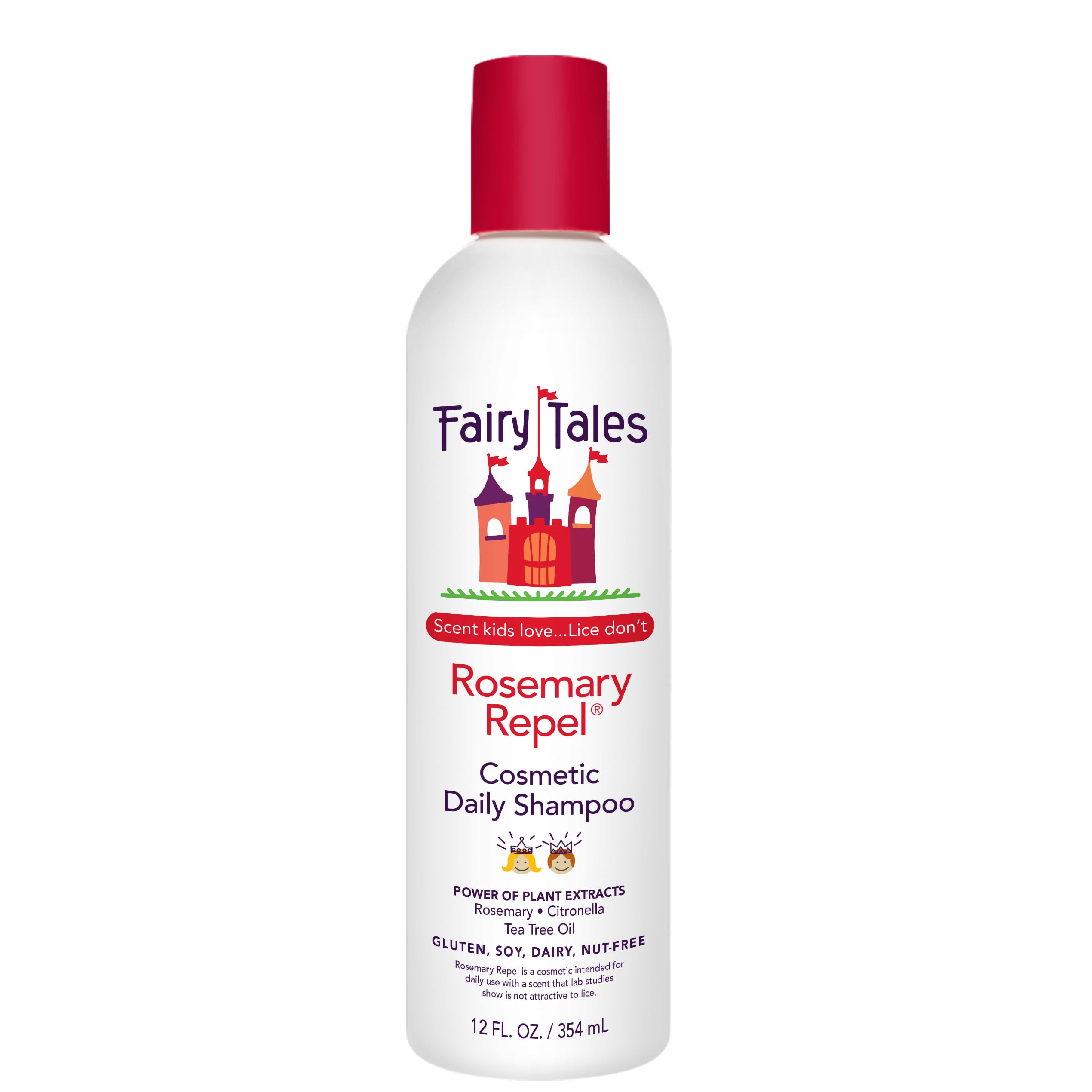 Fairy Tales Rosemary Repel Champú para niños, botella visible y aroma natural agradable.