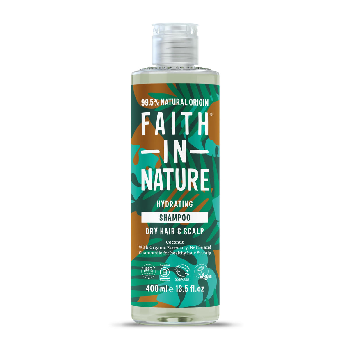 Faith in Nature Champú Coco, botella visible, limpieza suave y nutritiva para cabello normal a seco.
