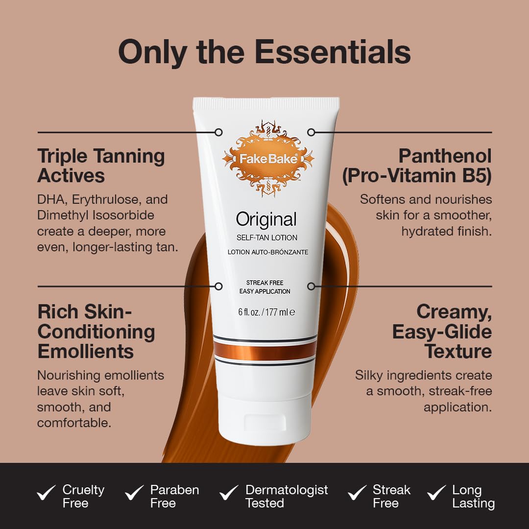 Aplicación en todo el cuerpo para color parejo con Fake Bake Loción Autobronceadora Original.