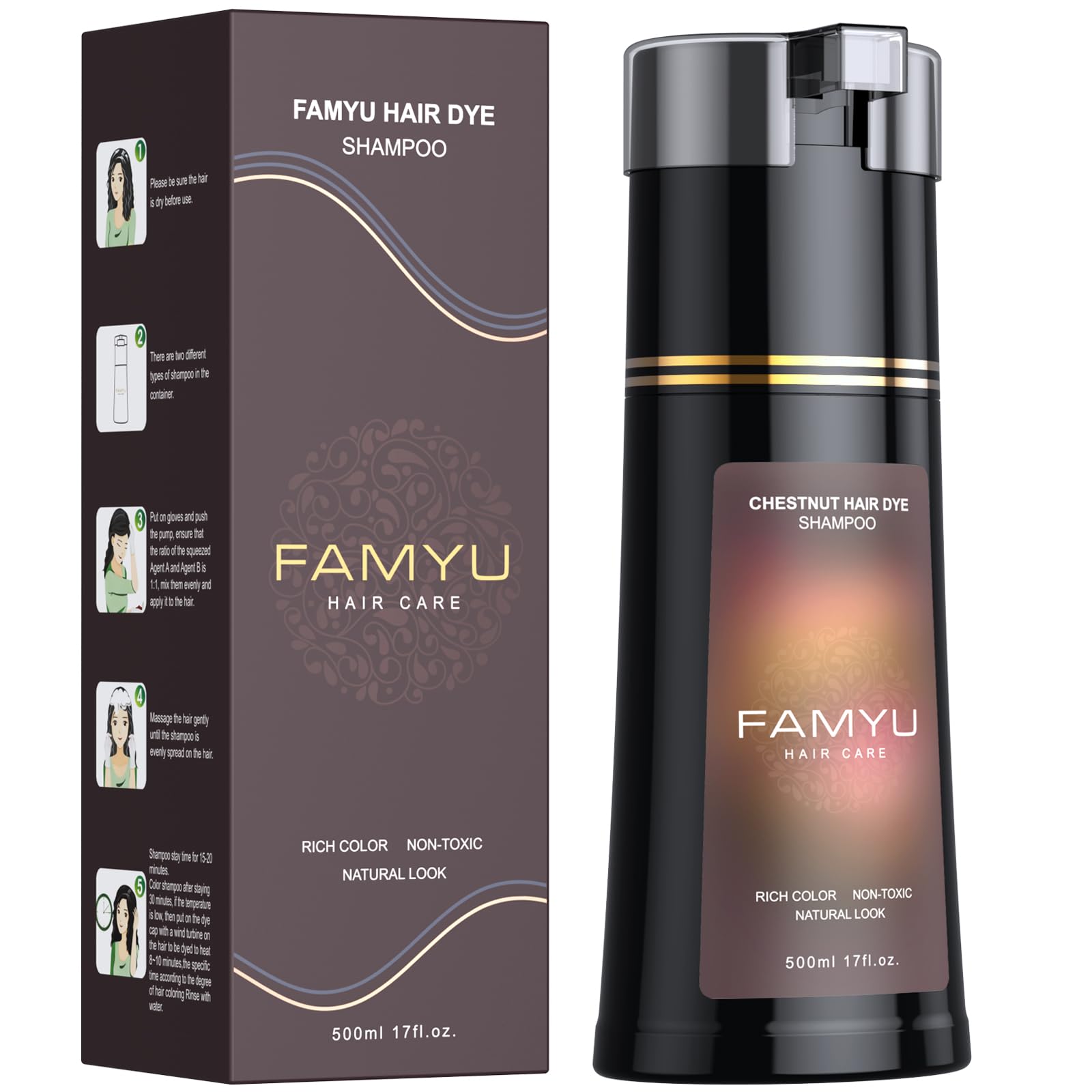 Famyu champú tinte castano: aplicación suave para tono uniforme.