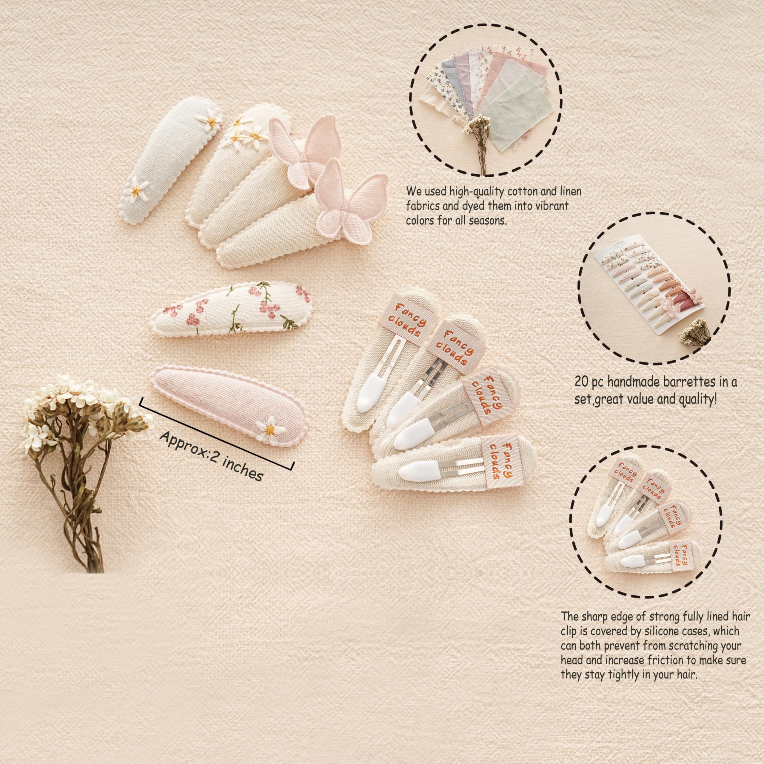 Fancy Clouds clip de pelo para niñas pequeñas, tonos mostaza-marrón, combina con conjuntos neutros.