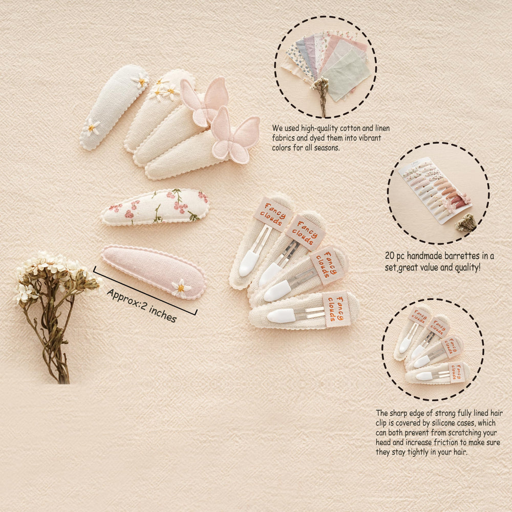 Fancy Clouds clip de pelo para niñas pequeñas, tonos mostaza-marrón, combina con conjuntos neutros.