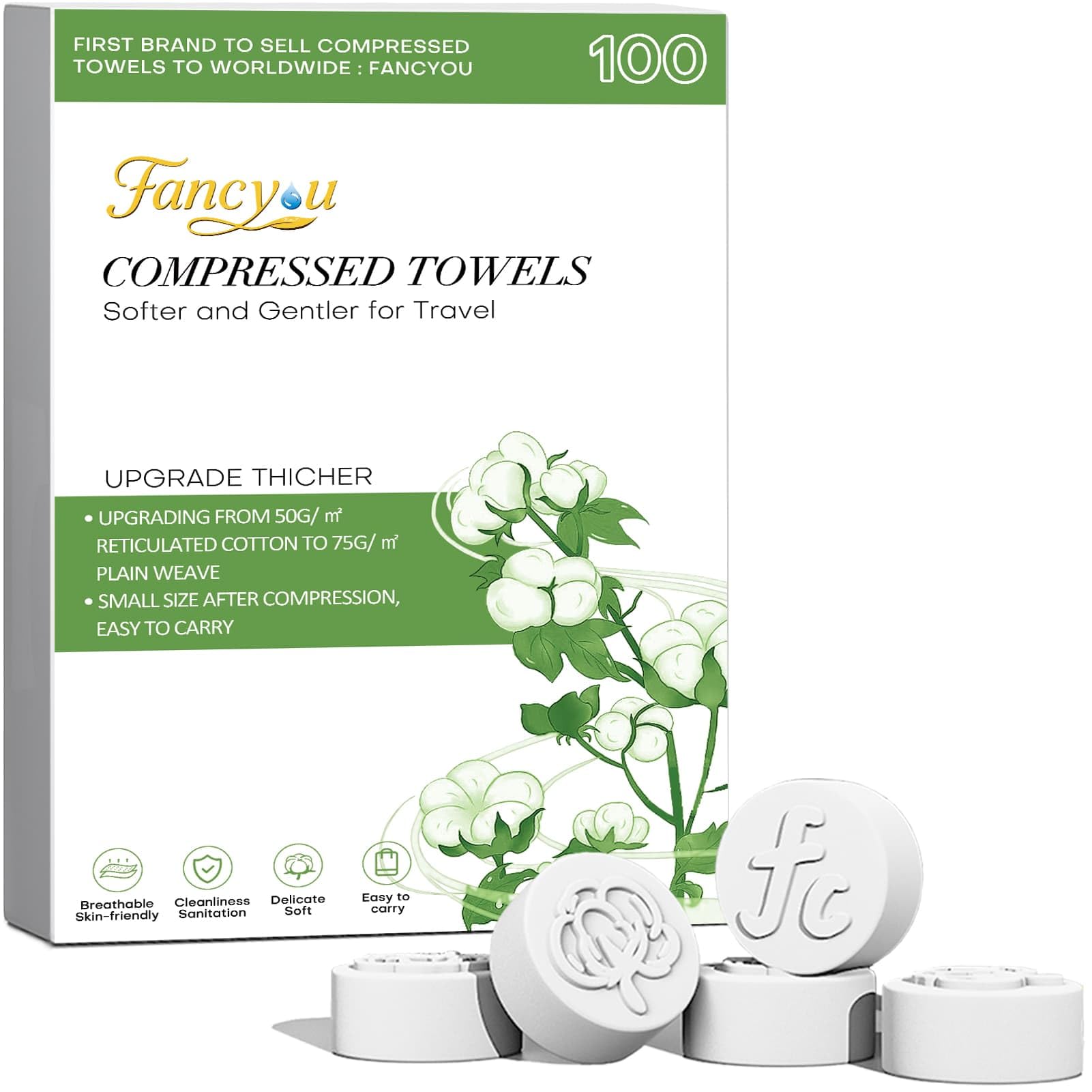Toalla Fancyou comprimida en forma de moneda, expansión instantánea para limpieza facial.