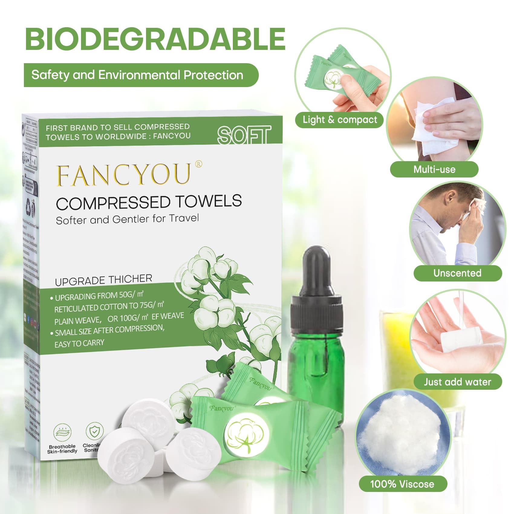Fancyou toallas biodegradables respetuosas con el medio ambiente
