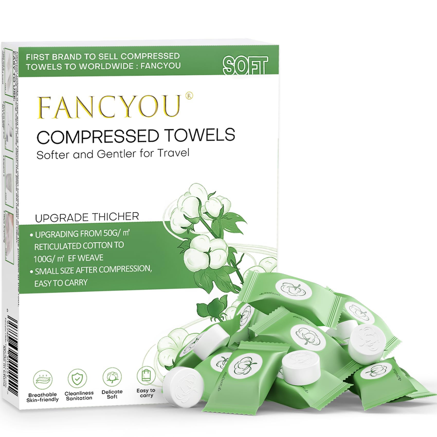 Fancyou toallas comprimidas compactas 100 piezas en empaque, listas para viajar