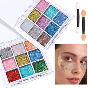 FANDAMEI Brillos cara: paleta de 18 colores para looks brillantes en festivales