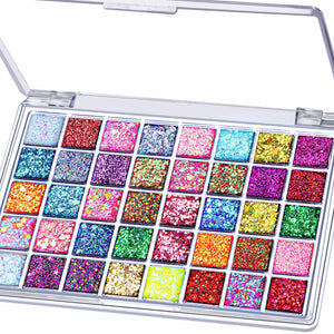FANDAMEI paleta de brillos 40 colores para cara y cuerpo, versátil y fácil de usar.