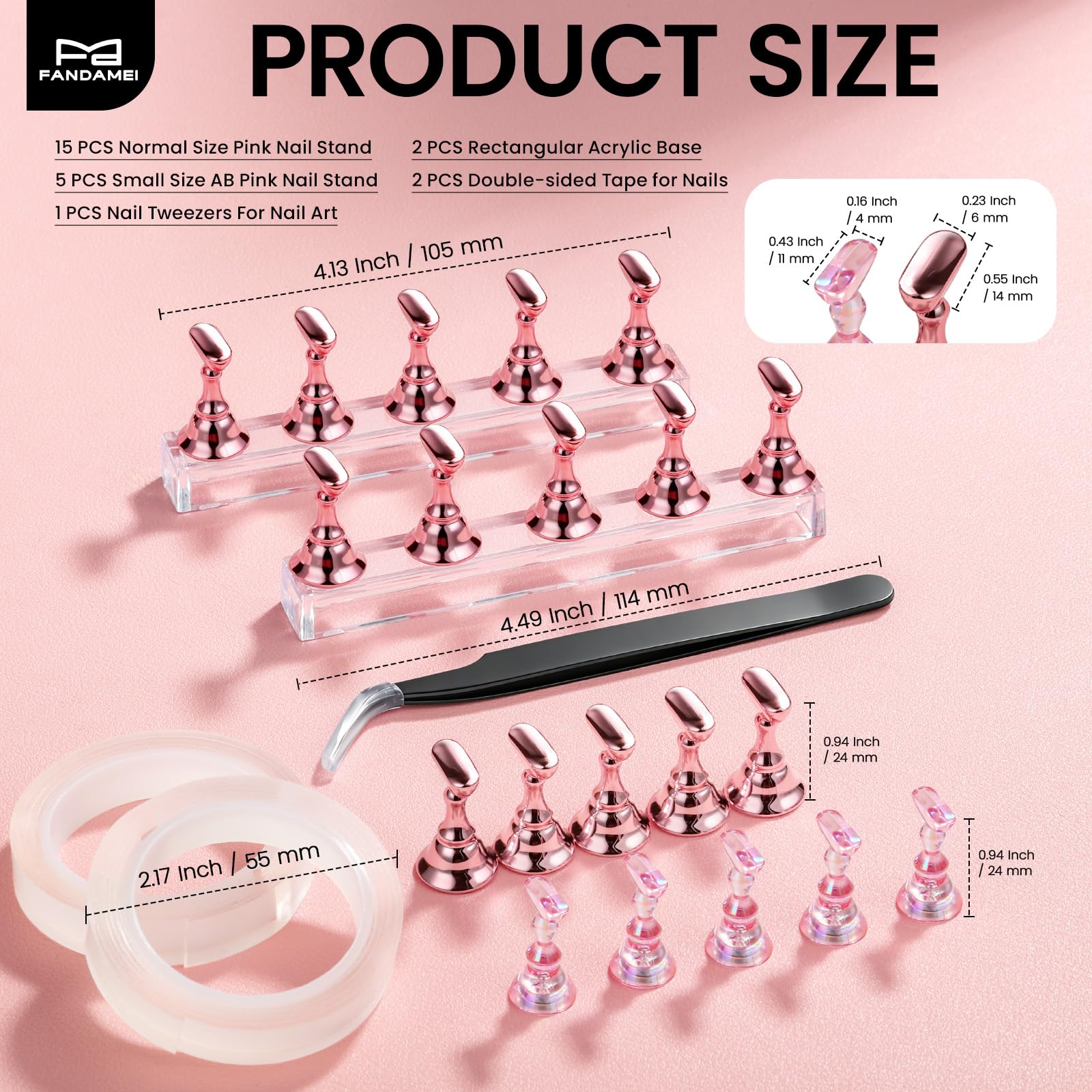 Soportes rosa normales de Fandamei para uñas postizas