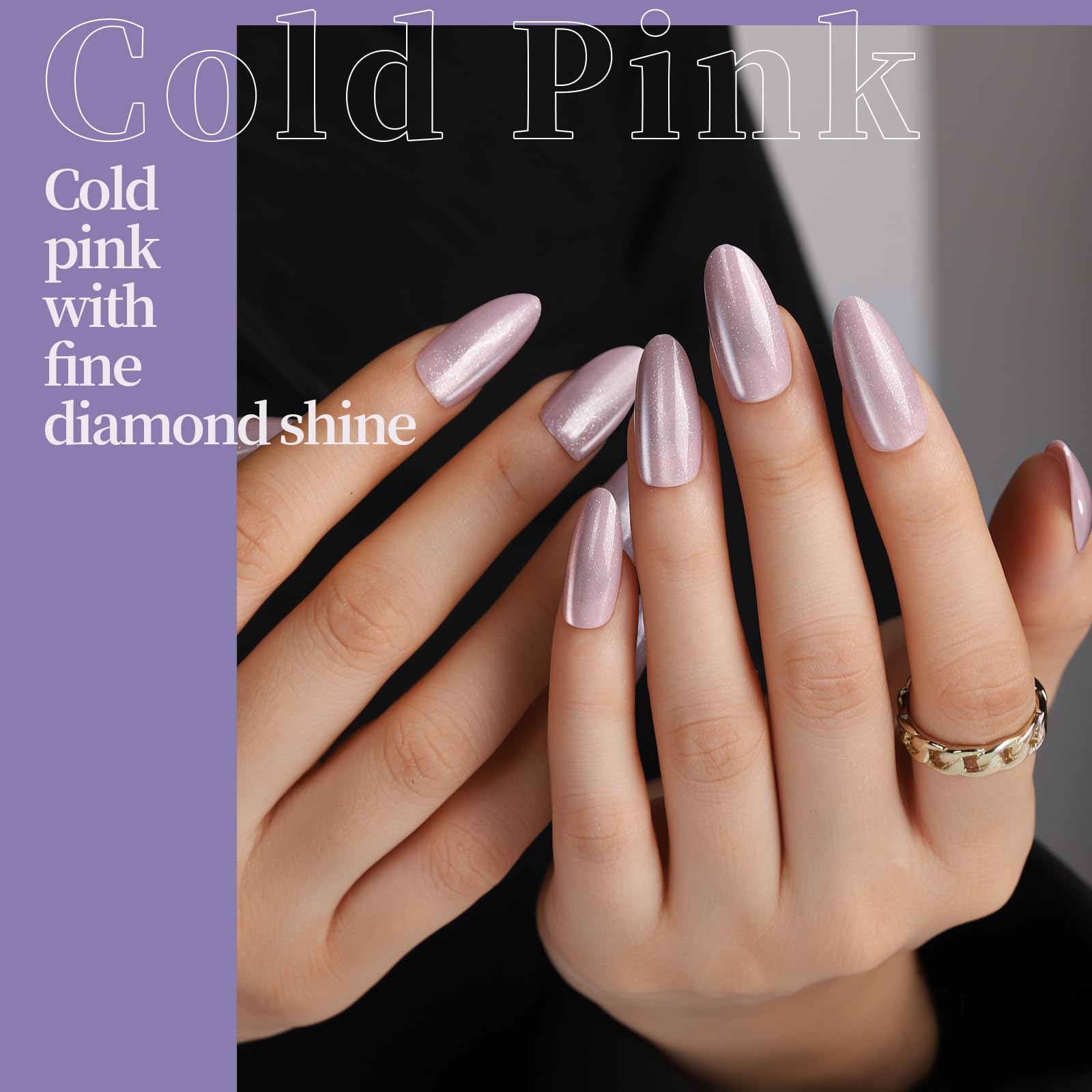 Fandamei uñas ojo de gato moradas, efecto elegante para noches.