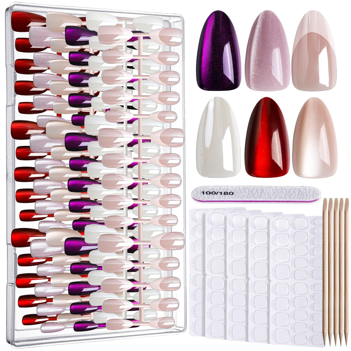 Fandamei uñas postizas almendra rosa con brillo diamantado para fiestas.