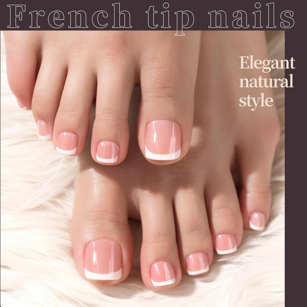 Uñas postizas con puntas francesas FANDAMEI para un look elegante y natural.