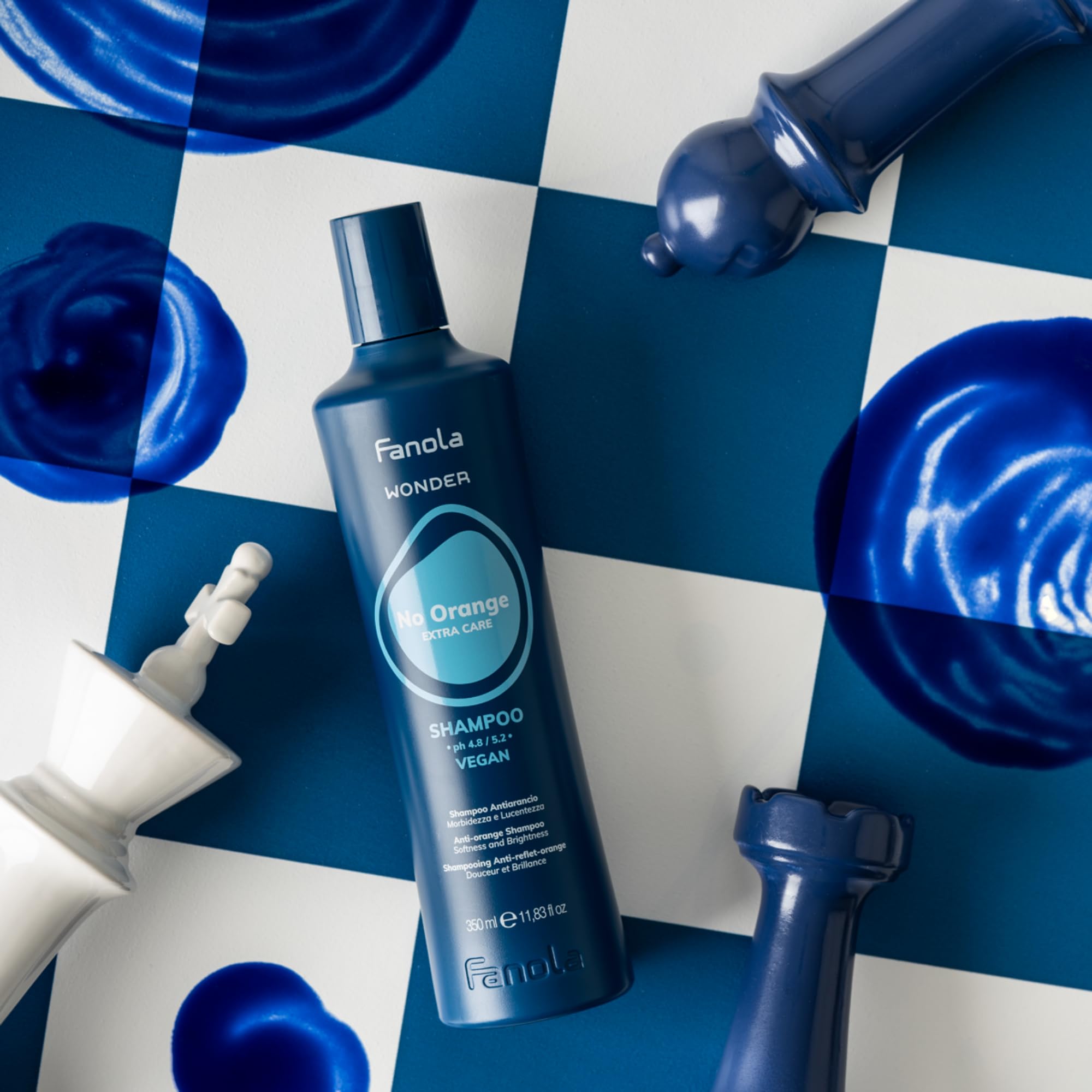 Fanola Wonder Champú Azul, cabello color, tono frío para brillo y uniformidad.