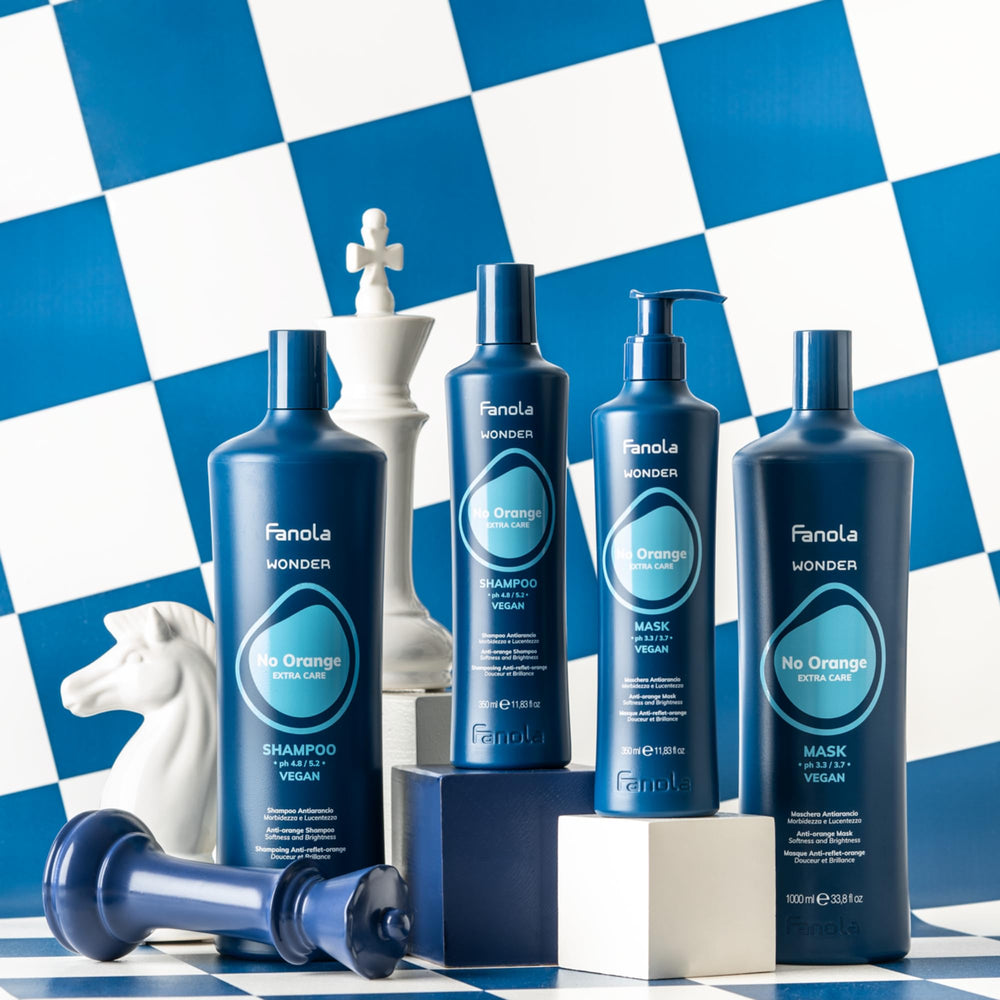 Fanola Wonder Champú Azul, versión italiana de alta calidad, tono y cuidado profesional.