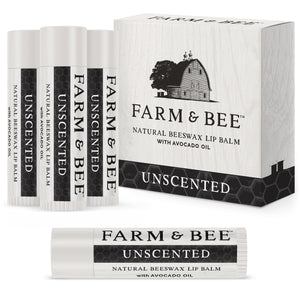 Farm & Bee bálsamo labial natural, envase de 4 piezas, práctico para uso diario.