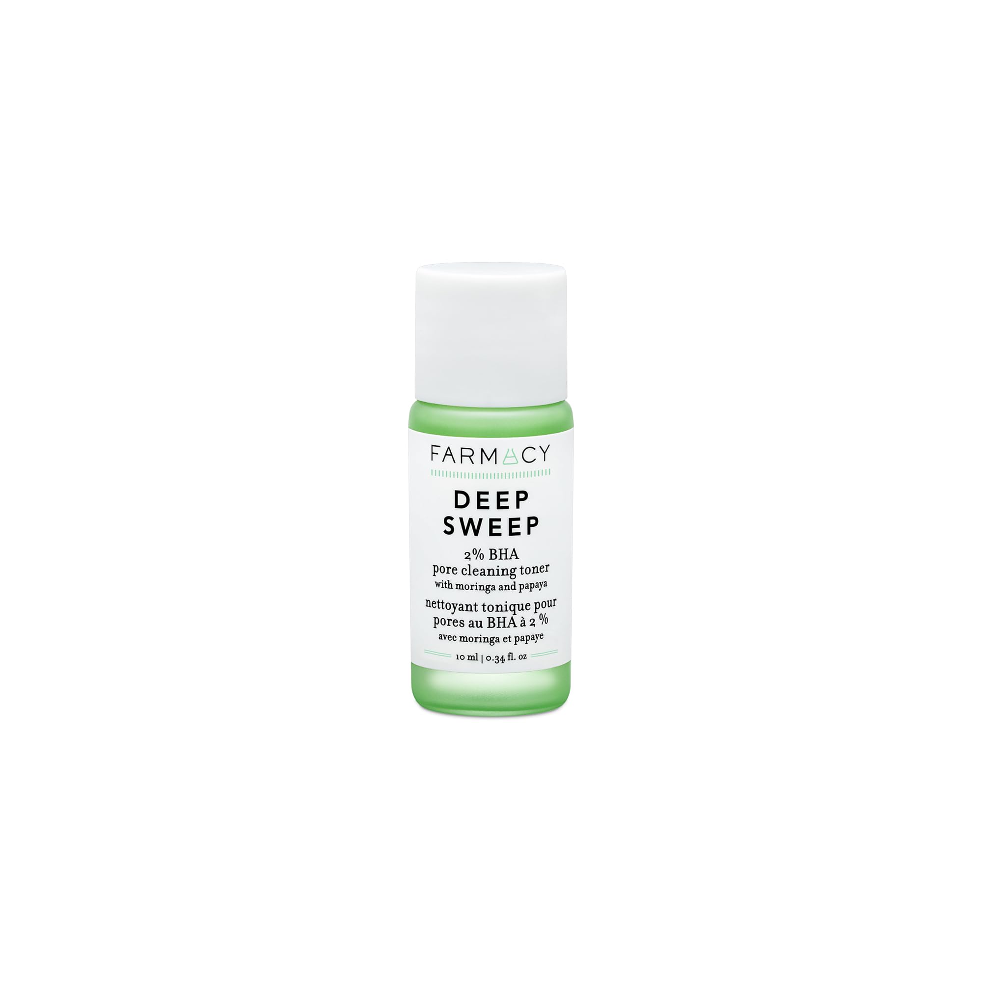 Farmacy Deep Sweep Toner: botella 2% BHA para poros limpios.