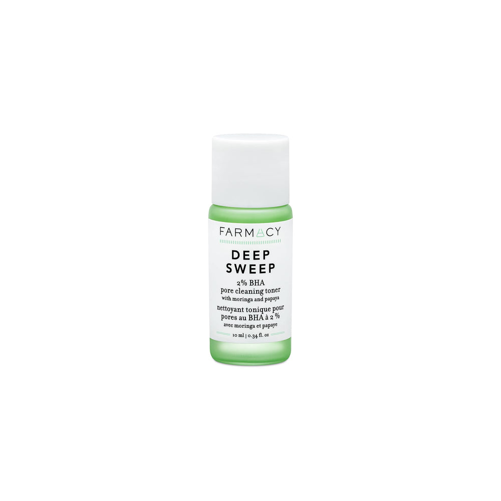 Farmacy Deep Sweep Toner: botella 2% BHA para poros limpios.