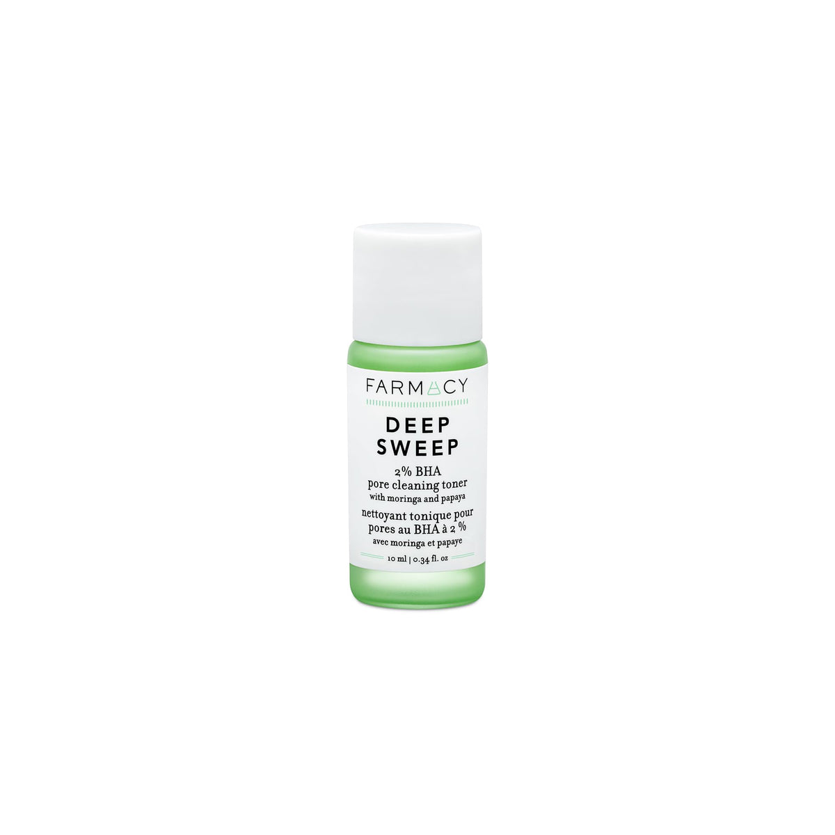 Farmacy Deep Sweep Toner: botella 2% BHA para poros limpios.