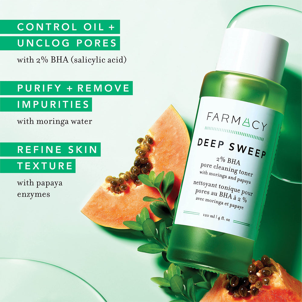Farmacy Deep Sweep Toner: exfoliación suave con papaya para piel radiante.