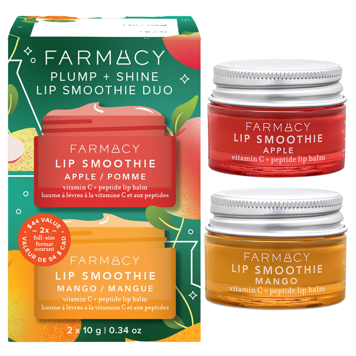 Farmacy labios dúo manzana-mango: hidratación y brillo intensos.