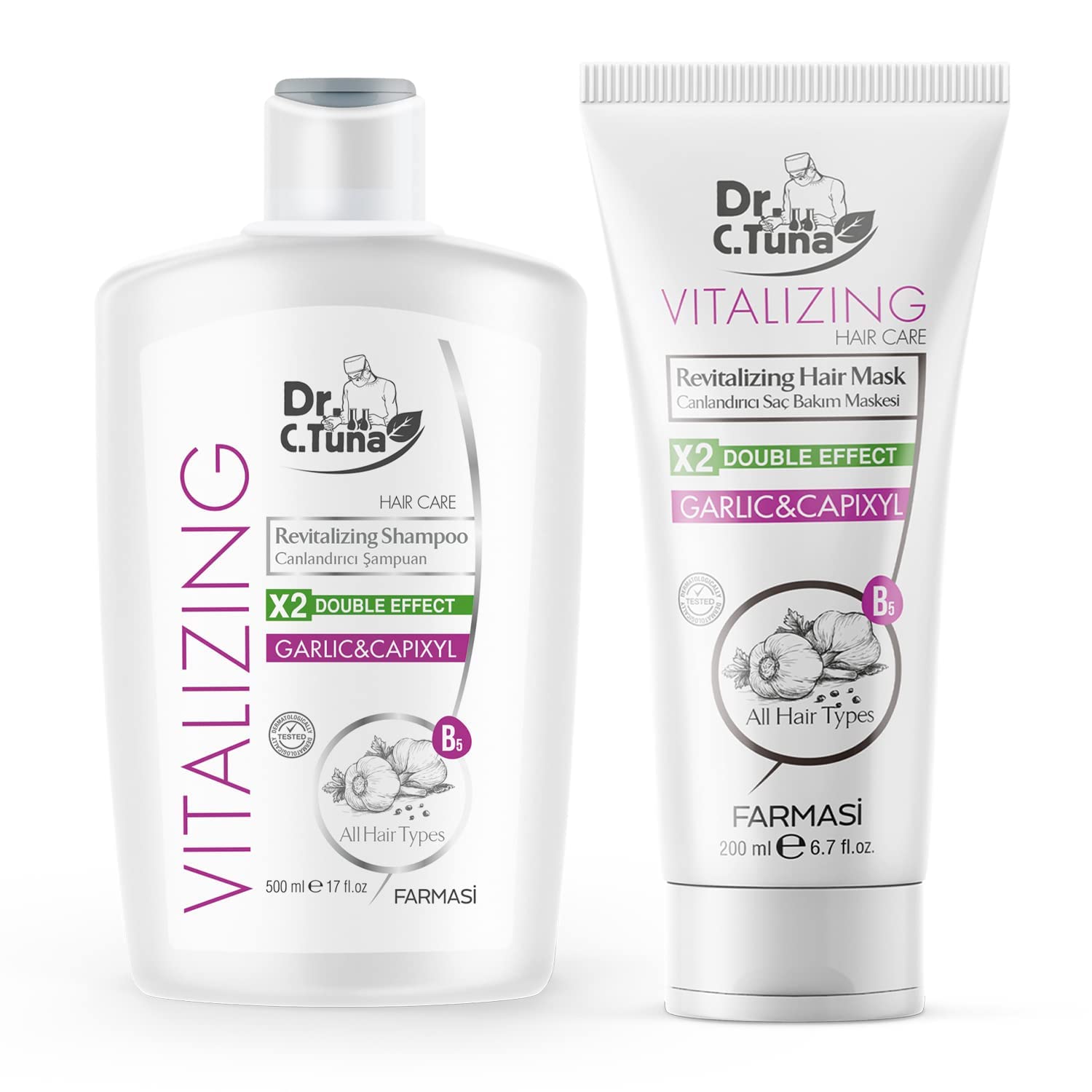 Farmasi Dr. C. Tuna Shampoo Ajo Capixyl: botella visible para cabello suave