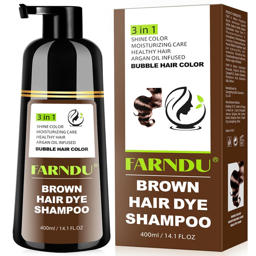 Farndu champú tintado marrón, aplicación rápida sin cepillo para cabello suave