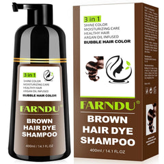 Farndu champú tintado marrón, aplicación rápida sin cepillo para cabello suave