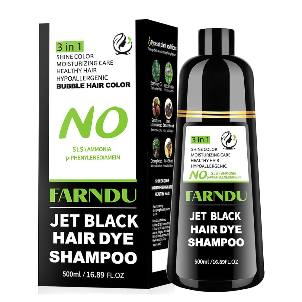 Farndu Jet Black Champú Tinte en botella: cobertura del 100% de canas y color intenso