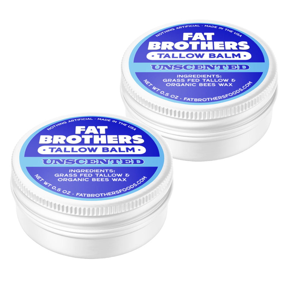 Balsamo Fat Brothers con sebo de res en lata de metal para hidratacion profunda de labios.