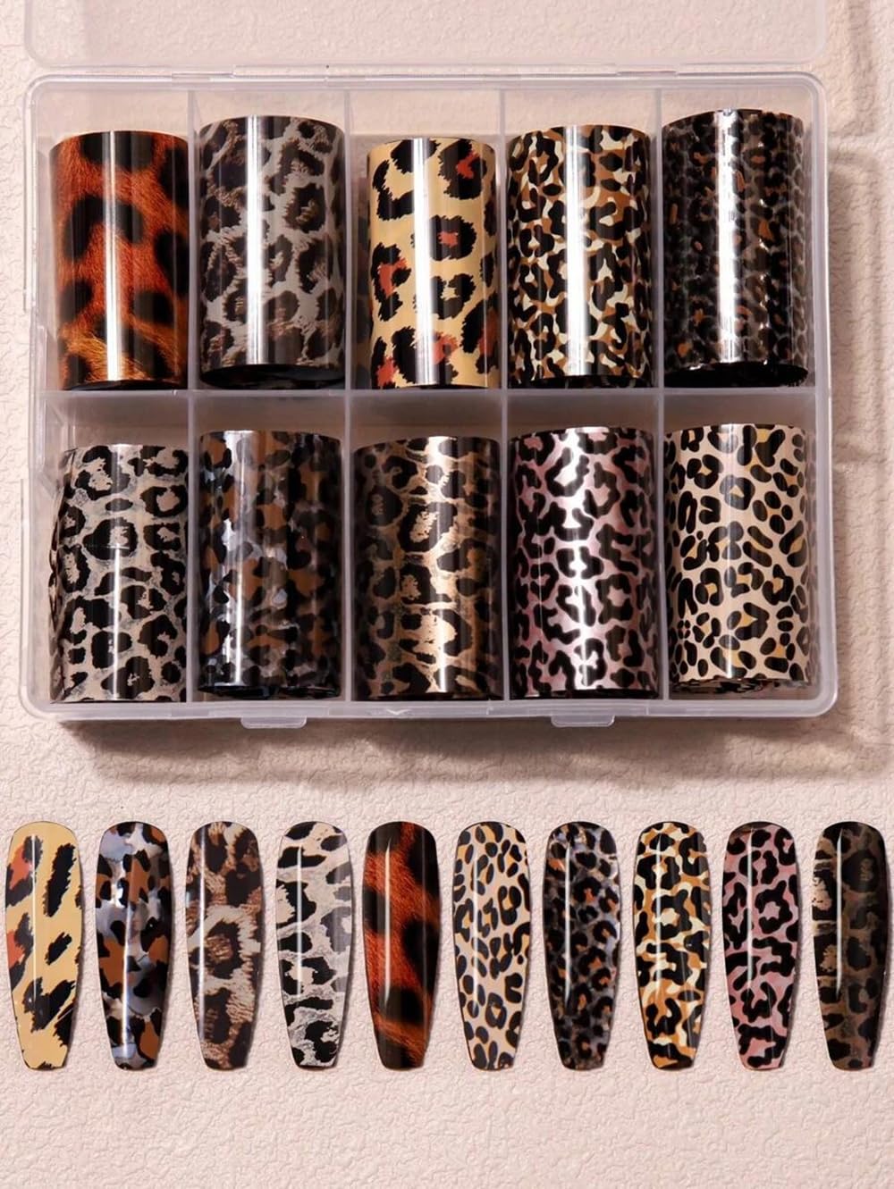 FBABFBUO Kit de diseños de uñas leopardo, ideal para hacer en casa.