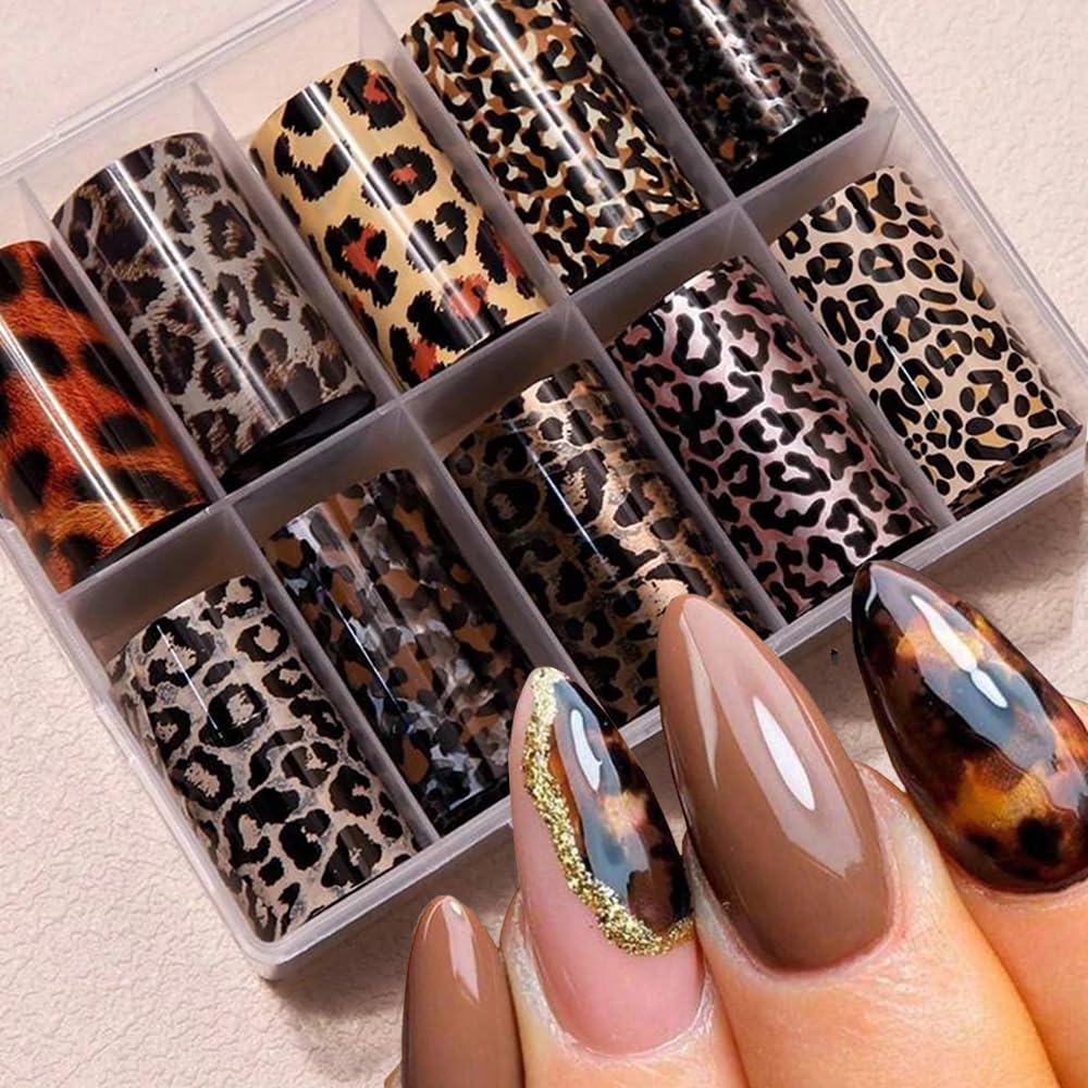 FBABFBUO Leopardo láser en uñas, diseño rápido y duradero.