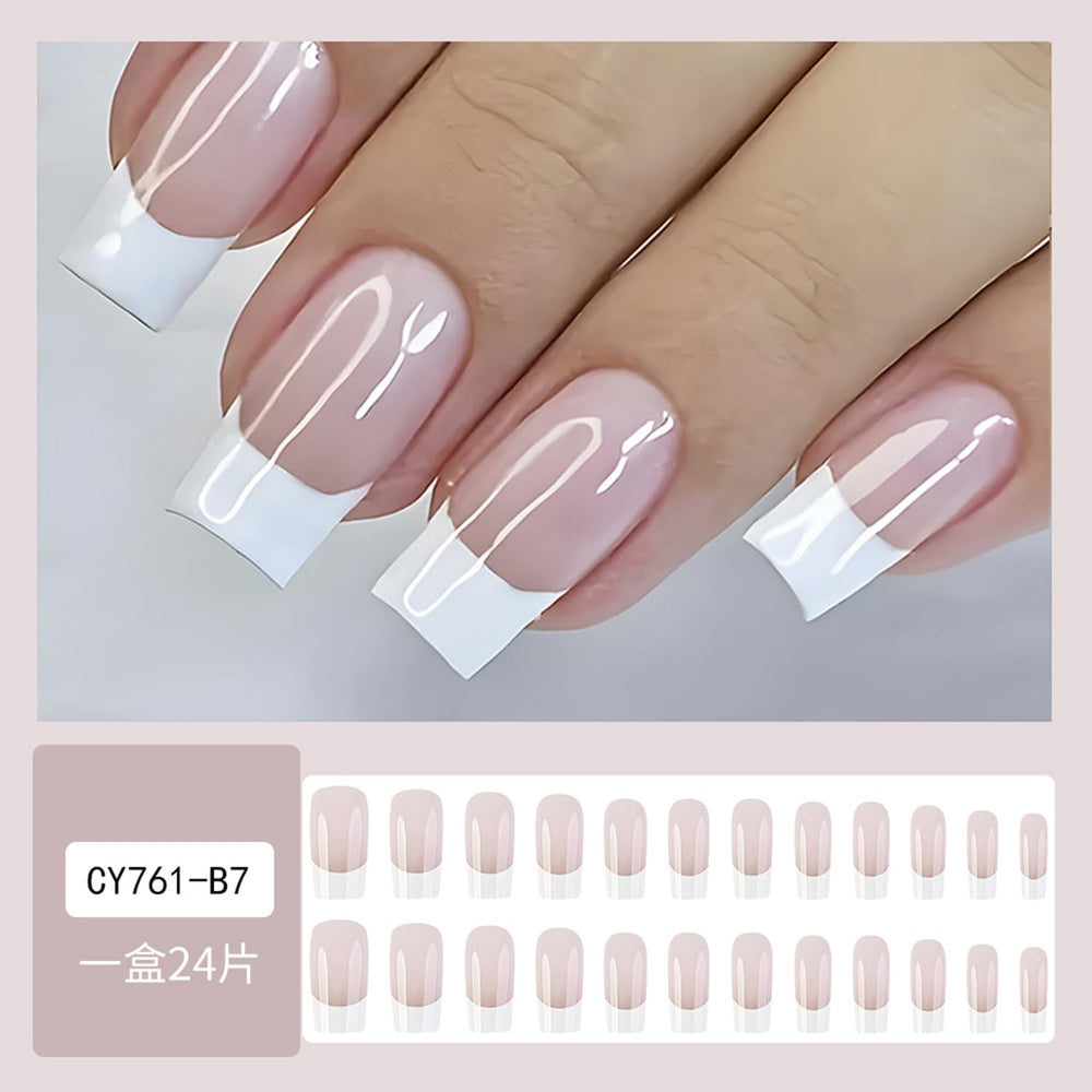 FBABFBUO uñas Frances blanco, puntas brillantes para estilo elegante