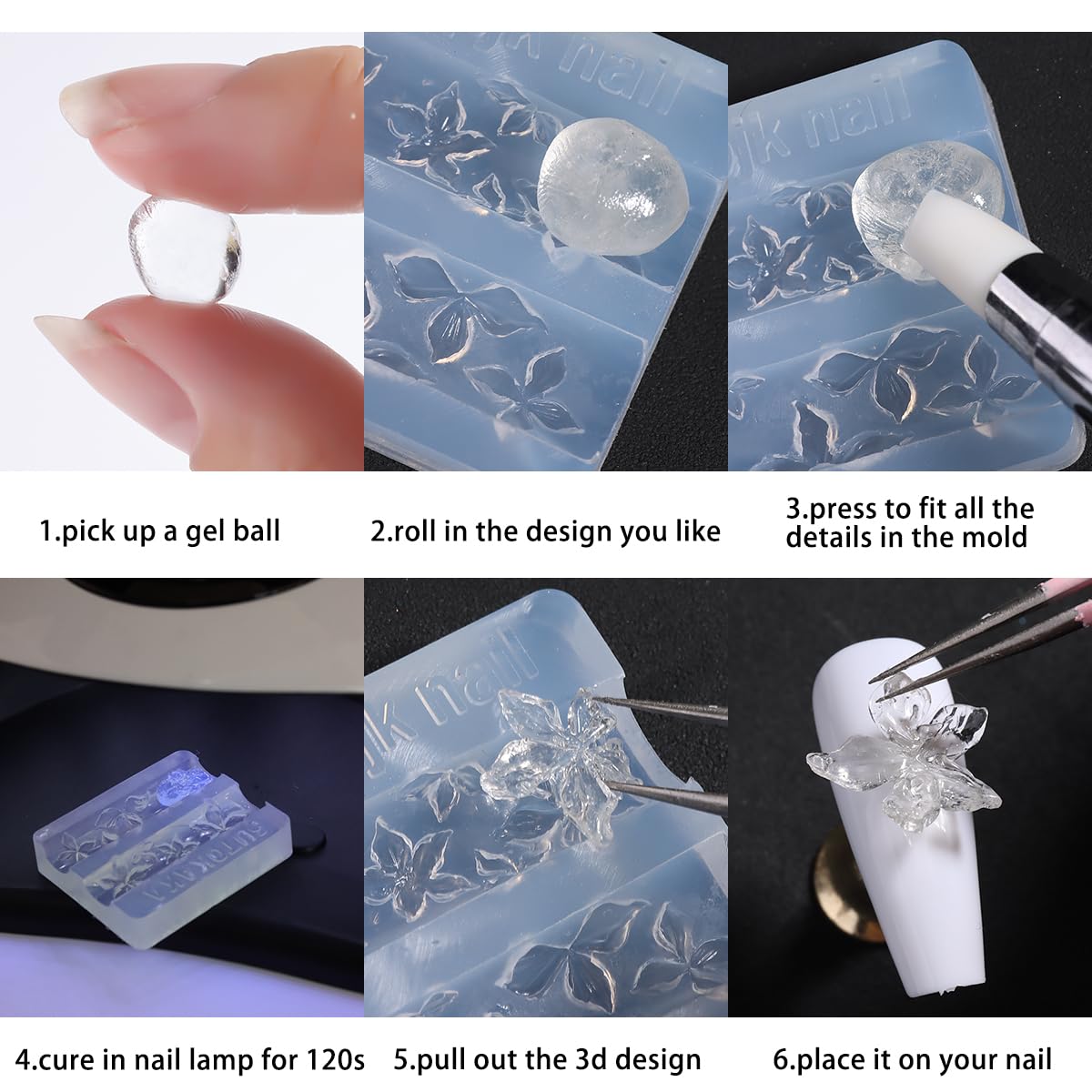 Efectos 3D y cromo en uñas con Fcozpjk para tocar brillantes